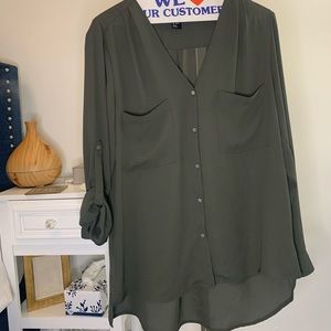 Olive Green Lightweight Blouse w/ rollable sleeves